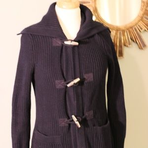 Ralph Lauren navy sweater with silver buttons.